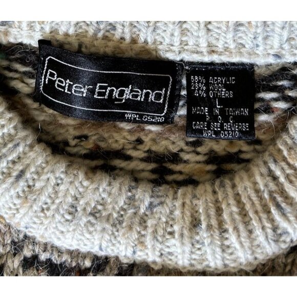 VINTAGE Peter England Thick Wool Sweater Knit Crew Neck Nordic Men's Size Large - Picture 6 of 8